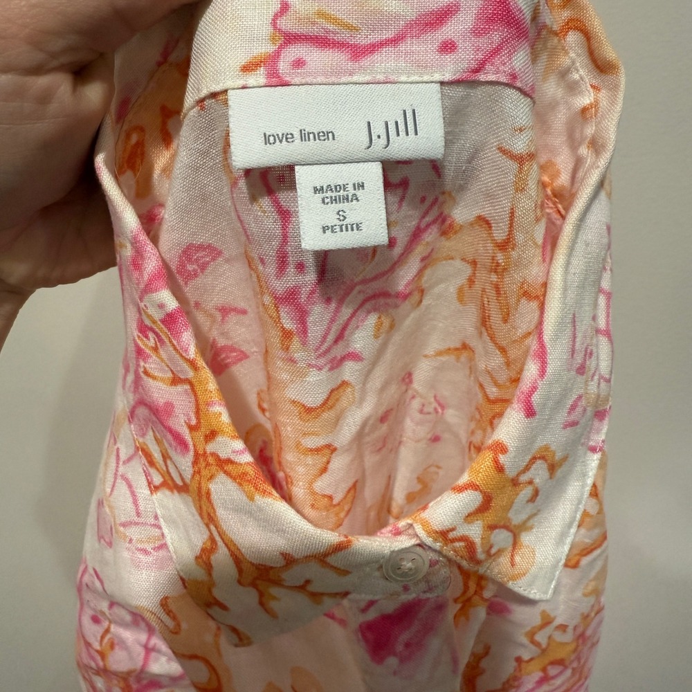 J Jill Love Linen Sea Coral Turtles Print Button Front Tunic Small Petite Coasta - Picture 3 of 11
